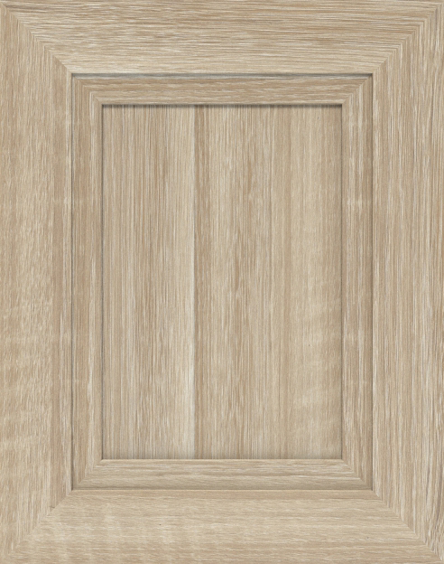 Beachwood finish on a mitered recessed panel cabinet door.